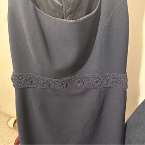 Tory Burch Crepe Dress Navy Blue No Tag Size 8 Crochet Waist Runway
